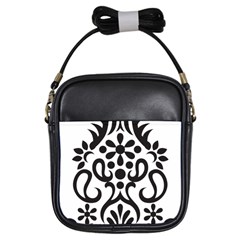 A Black And White Image Of An Ornate Design Girls Sling Bag