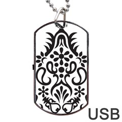 A Black And White Image Of An Ornate Design Dog Tag Usb Flash (two Sides)