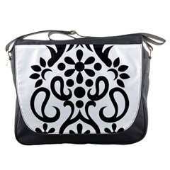 A Black And White Image Of An Ornate Design Messenger Bag