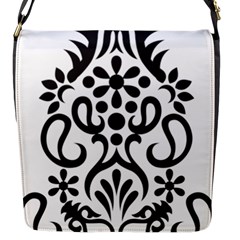 A Black And White Image Of An Ornate Design Flap Closure Messenger Bag (s)