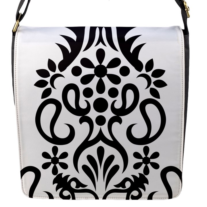 A Black And White Image Of An Ornate Design Flap Closure Messenger Bag (S)