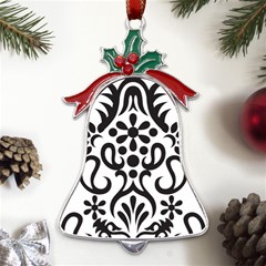 A Black And White Image Of An Ornate Design Metal Holly Leaf Bell Ornament by catchydesignhill