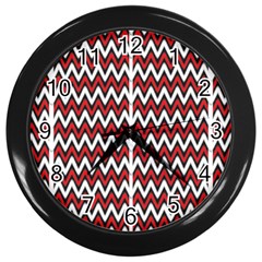 A Red And Black Zigzag Pattern On A White Background Wall Clock (black) by catchydesignhill