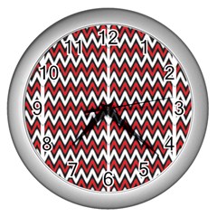 A Red And Black Zigzag Pattern On A White Background Wall Clock (silver)