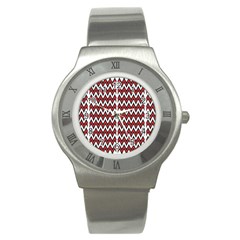 A Red And Black Zigzag Pattern On A White Background Stainless Steel Watch