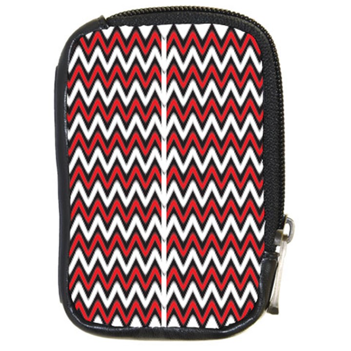 A Red And Black Zigzag Pattern On A White Background Compact Camera Leather Case