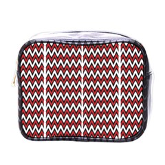 A Red And Black Zigzag Pattern On A White Background Mini Toiletries Bag (one Side)