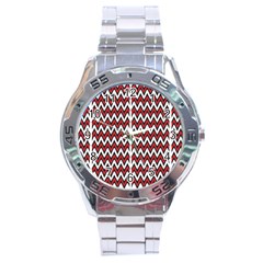 A Red And Black Zigzag Pattern On A White Background Stainless Steel Analogue Watch