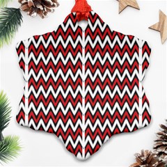 A Red And Black Zigzag Pattern On A White Background Snowflake Ornament (two Sides)