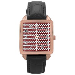 A Red And Black Zigzag Pattern On A White Background Rose Gold Leather Watch 