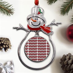 A Red And Black Zigzag Pattern On A White Background Metal Snowman Ornament