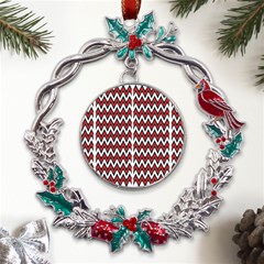 A Red And Black Zigzag Pattern On A White Background Metal X mas Wreath Holly Leaf Ornament