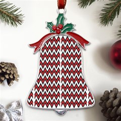 A Red And Black Zigzag Pattern On A White Background Metal Holly Leaf Bell Ornament