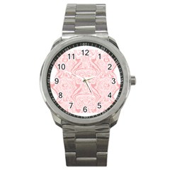 A Pink And White Abstract Design On A White Background Sport Metal Watch