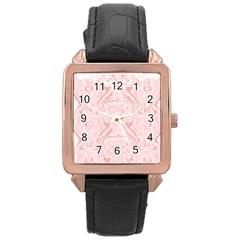 A Pink And White Abstract Design On A White Background Rose Gold Leather Watch 