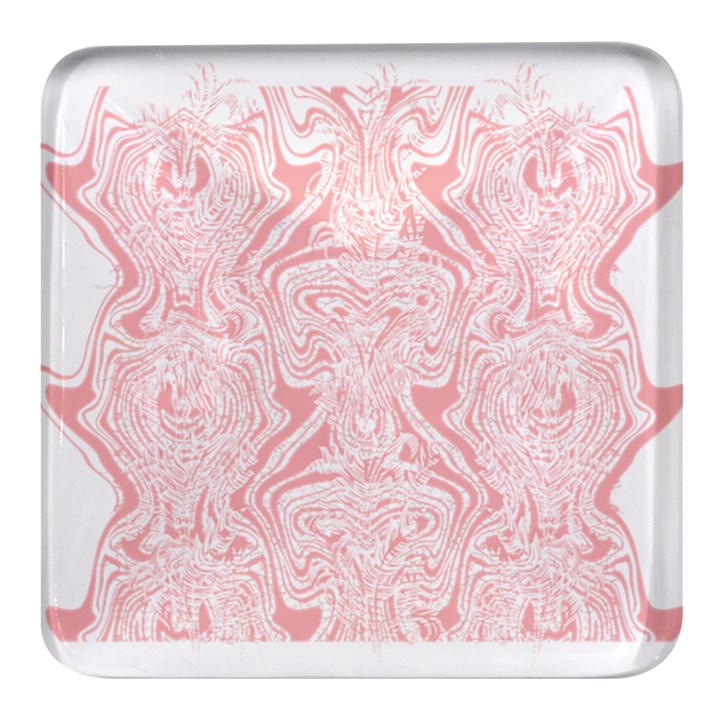 A Pink And White Abstract Design On A White Background Square Glass Fridge Magnet (4 pack)