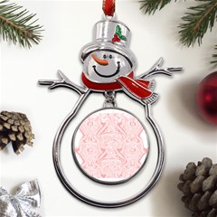 A Pink And White Abstract Design On A White Background Metal Snowman Ornament