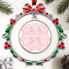 A Pink And White Abstract Design On A White Background Metal X mas Wreath Ribbon Ornament