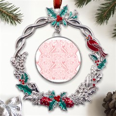 A Pink And White Abstract Design On A White Background Metal X mas Wreath Holly Leaf Ornament by catchydesignhill