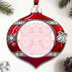 A Pink And White Abstract Design On A White Background Metal Snowflake And Bell Red Ornament