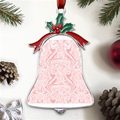 A Pink And White Abstract Design On A White Background Metal Holly Leaf Bell Ornament