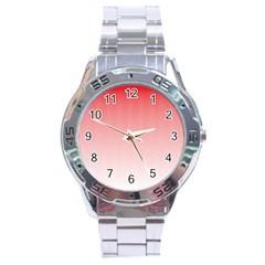 A Red And White Background With Small Squares Stainless Steel Analogue Watch