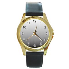 A Black And White Photo Of A Wall Round Gold Metal Watch