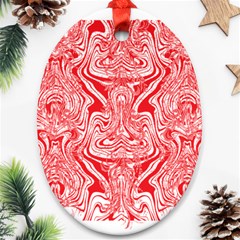 A Red And White Image Of A Pattern On A White Background Ornament (oval)