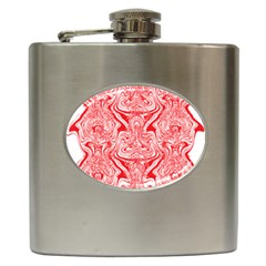 A Red And White Image Of A Pattern On A White Background Hip Flask (6 Oz)