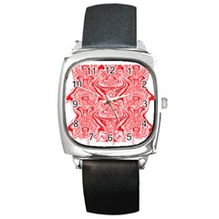 A Red And White Image Of A Pattern On A White Background Square Metal Watch