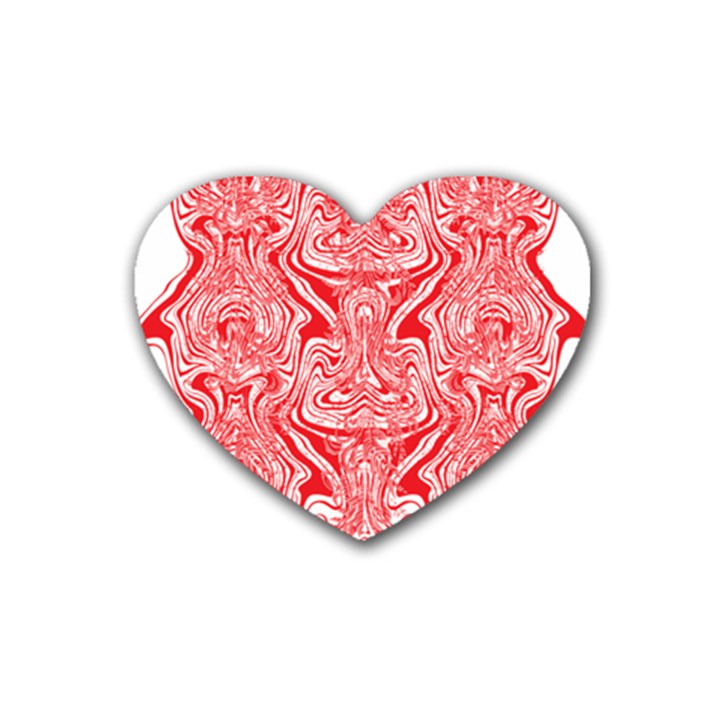 A Red And White Image Of A Pattern On A White Background Rubber Heart Coaster (4 pack)