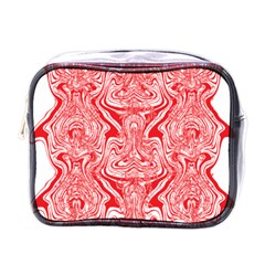 A Red And White Image Of A Pattern On A White Background Mini Toiletries Bag (one Side)