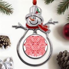 A Red And White Image Of A Pattern On A White Background Metal Snowman Ornament