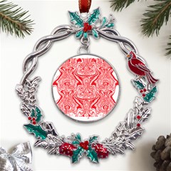 A Red And White Image Of A Pattern On A White Background Metal X mas Wreath Holly Leaf Ornament by catchydesignhill