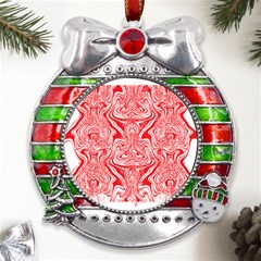 A Red And White Image Of A Pattern On A White Background Metal X mas Ribbon With Red Crystal Round Ornament