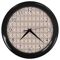 A Pink And Brown Pattern On A White Background Wall Clock (black)