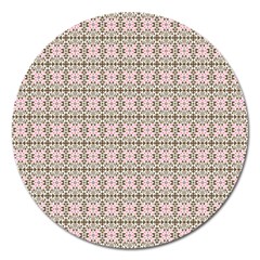 A Pink And Brown Pattern On A White Background Magnet 5  (round)