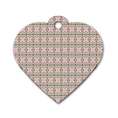 A Pink And Brown Pattern On A White Background Dog Tag Heart (one Side)