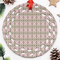 A Pink And Brown Pattern On A White Background Round Filigree Ornament (two Sides) by catchydesignhill