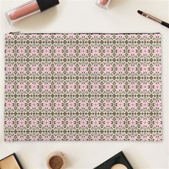 A Pink And Brown Pattern On A White Background Cosmetic Bag (xxl)