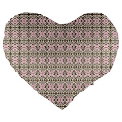 A Pink And Brown Pattern On A White Background Large 19  Premium Heart Shape Cushions by catchydesignhill