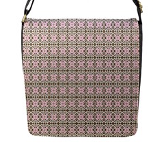 A Pink And Brown Pattern On A White Background Flap Closure Messenger Bag (l) by catchydesignhill