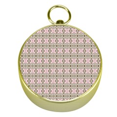 A Pink And Brown Pattern On A White Background Gold Compasses