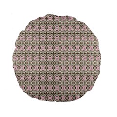 A Pink And Brown Pattern On A White Background Standard 15  Premium Flano Round Cushions