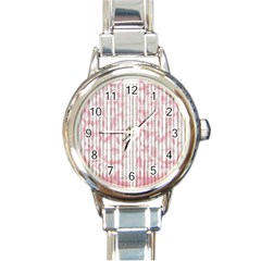 A Pink And White Striped Background Round Italian Charm Watch