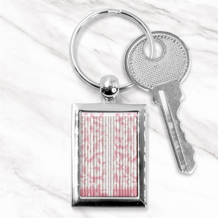 A Pink And White Striped Background Key Chain (Rectangle)