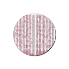 A Pink And White Striped Background Rubber Coaster (round)