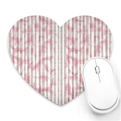 A Pink And White Striped Background Heart Mousepad