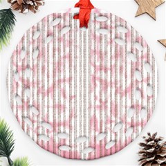 A Pink And White Striped Background Round Filigree Ornament (two Sides)