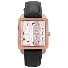 A Pink And White Striped Background Rose Gold Leather Watch 